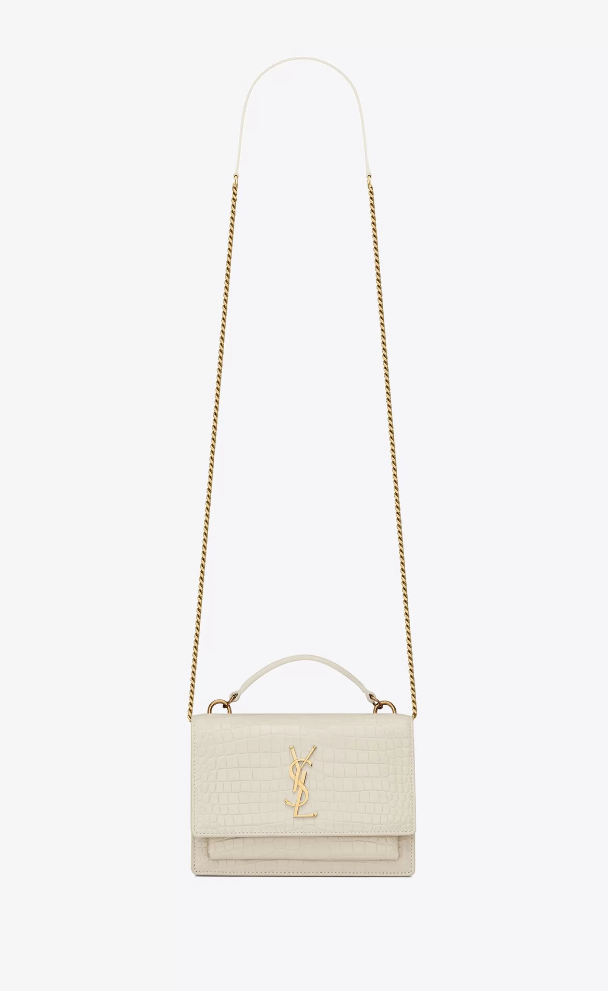 Women Saint Laurent MINI BAGS | SUNSET^SUNSET Chain Wallet In Crocodile-embossed Shiny Leather | | YSL.com