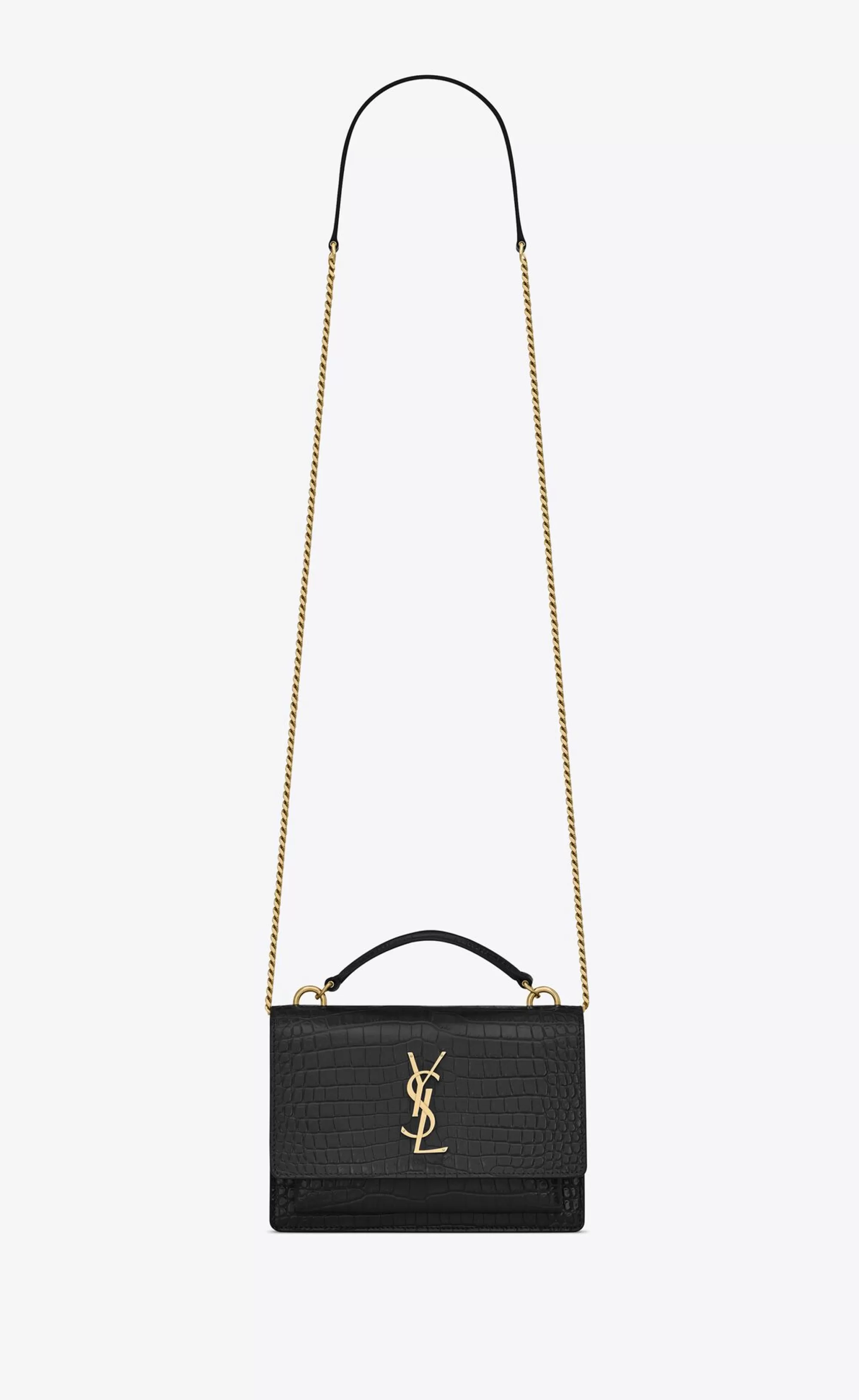 Women Saint Laurent MINI BAGS | SUNSET^SUNSET Chain Wallet In Crocodile-embossed Shiny Leather | | YSL.com