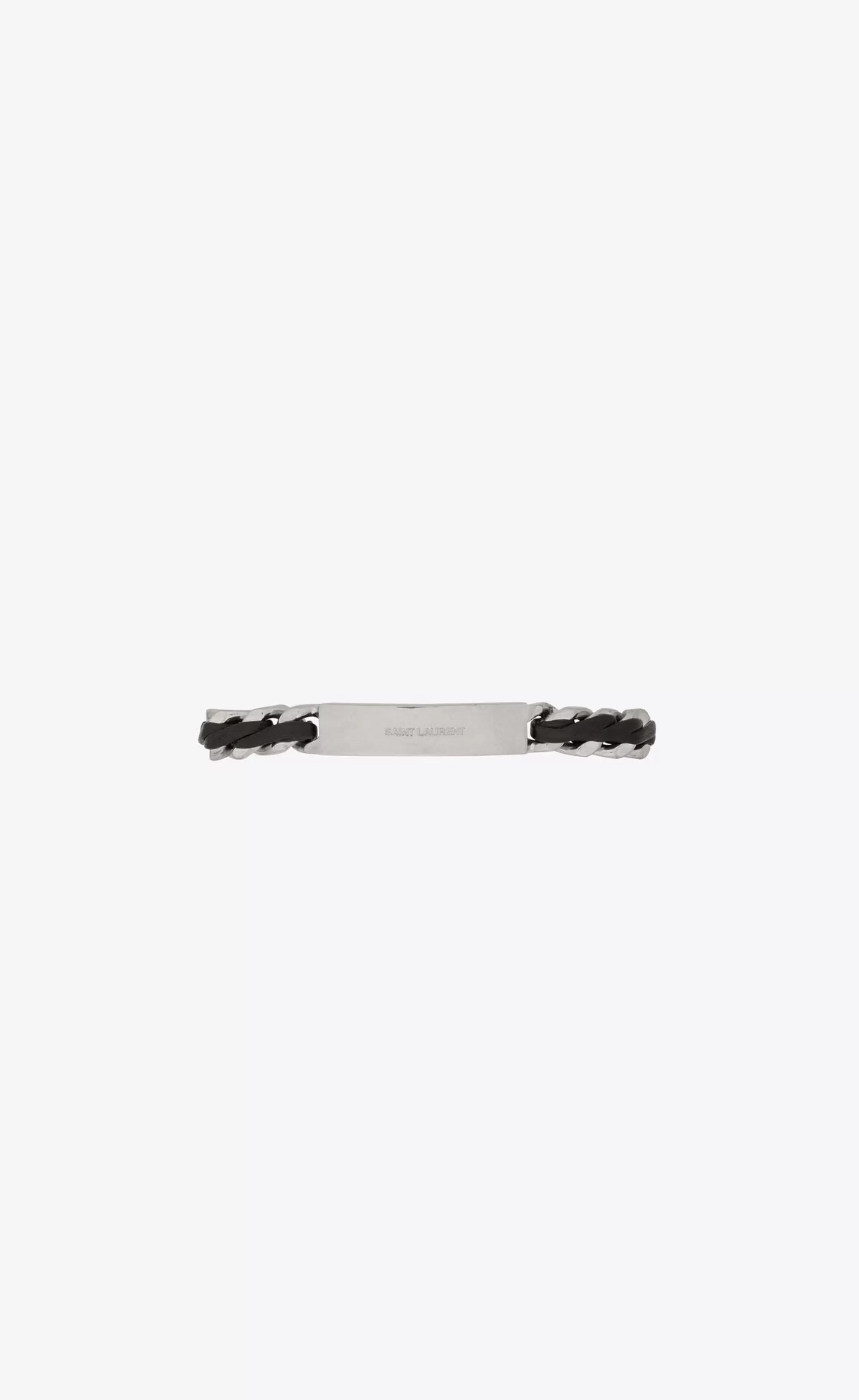 Saint Laurent Bracelets^Tag Curb Chain Bracelet In Leather And Metal | | YSL.com