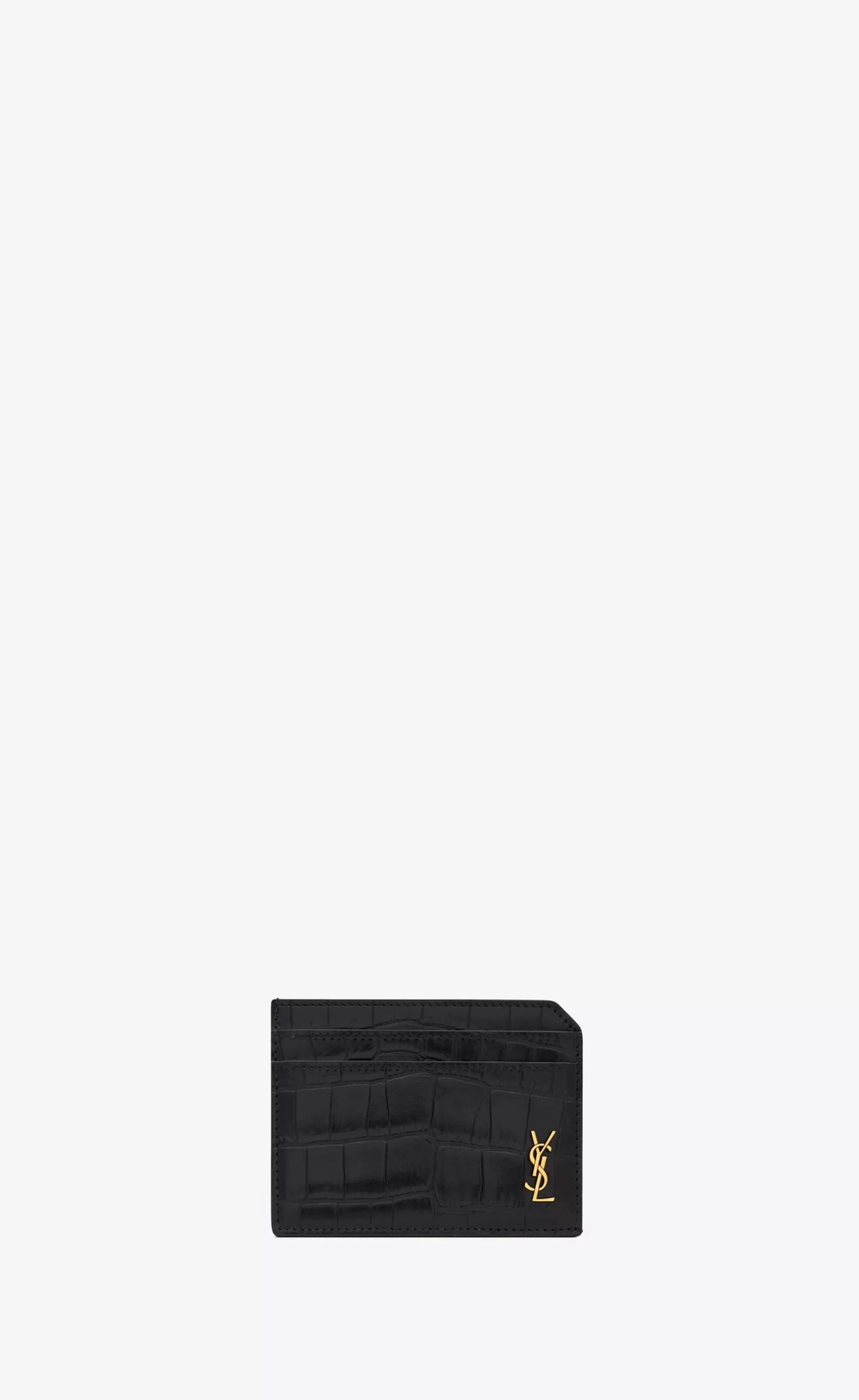 Saint Laurent CARD CASES^TINY CASSANDRE Open Card Case In Matte Crocodile-embossed Leather | | YSL.com