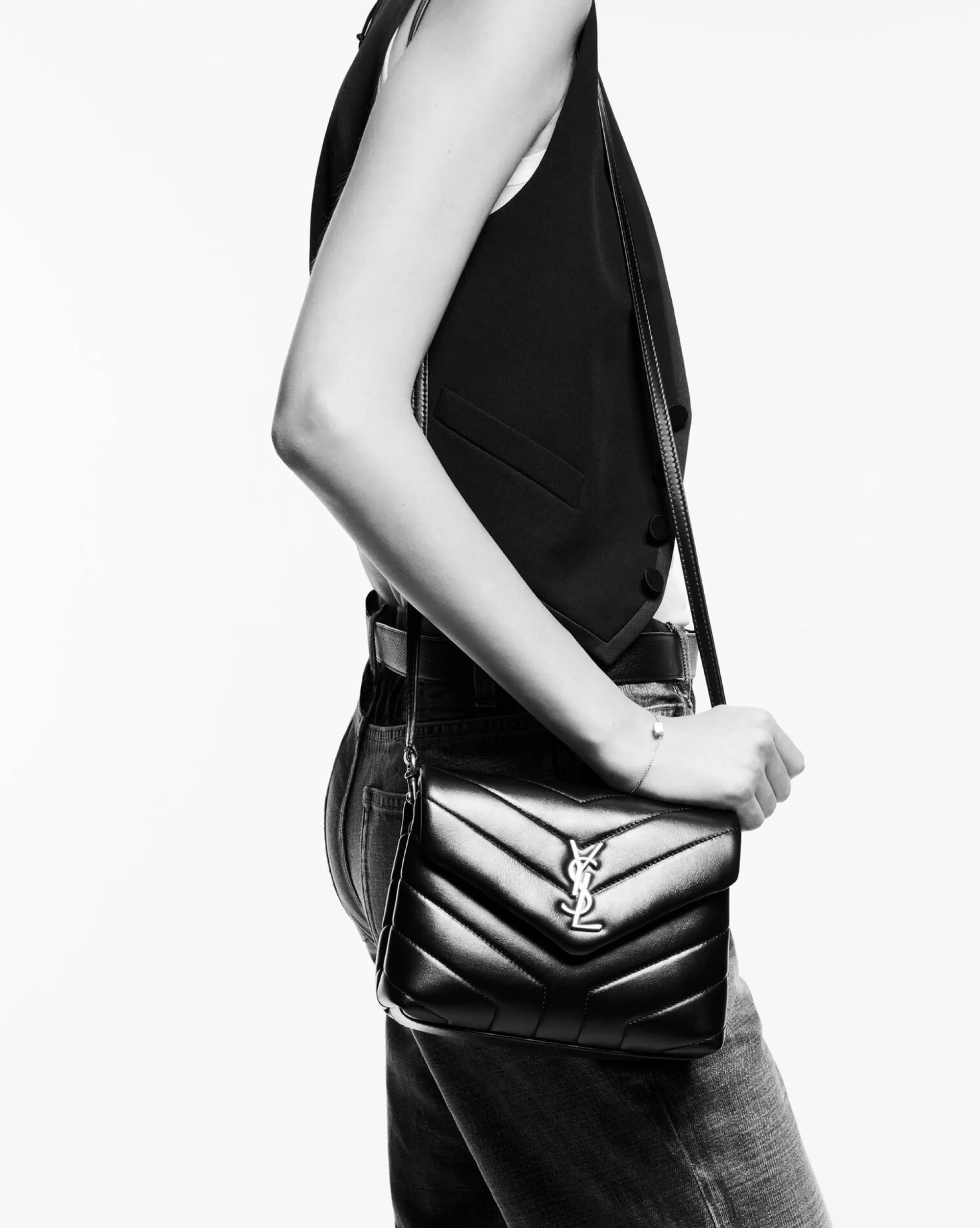 Women Saint Laurent MINI BAGS^TOY LOULOU In Quilted Denim | | YSL.com