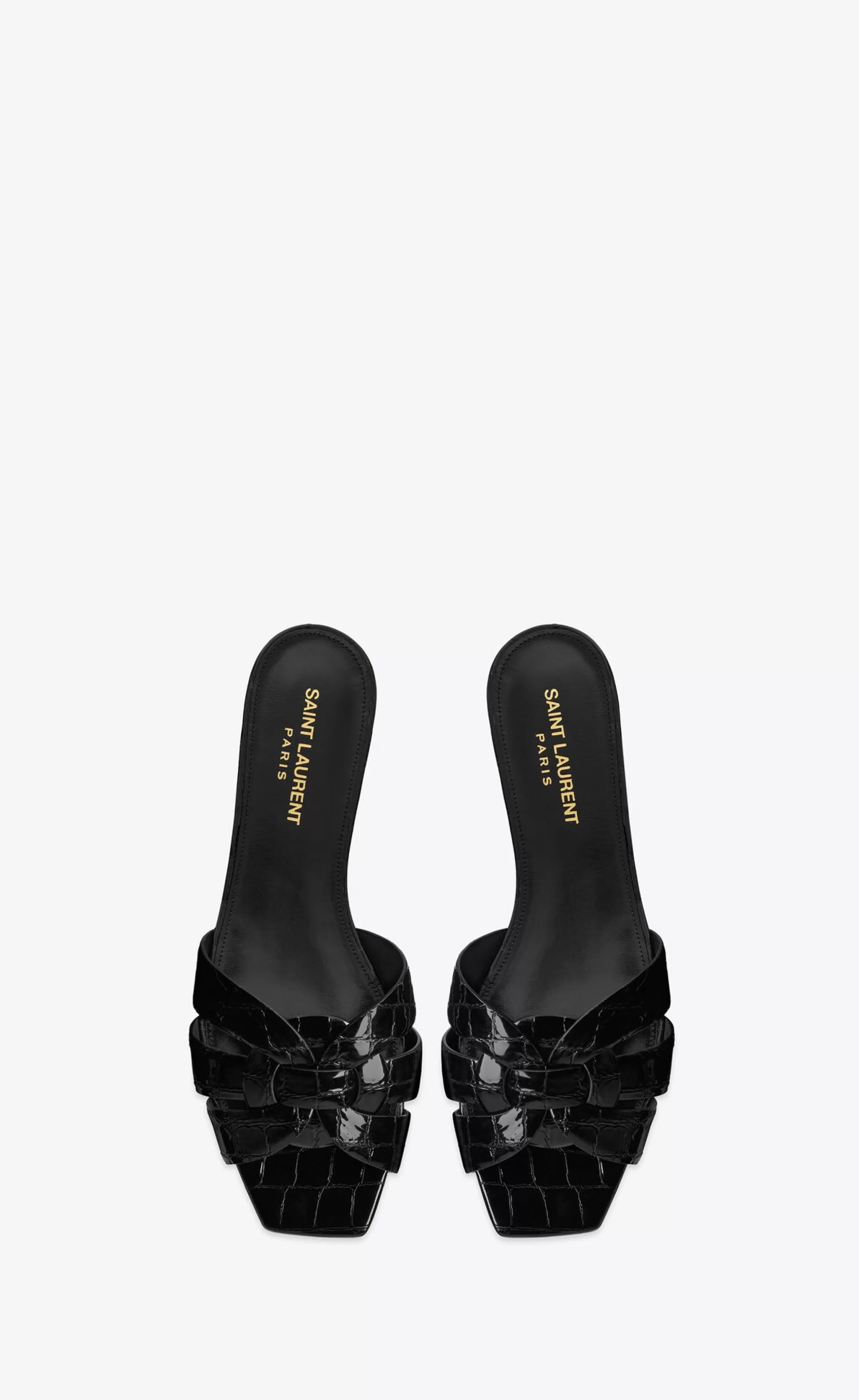 Women Saint Laurent Flat Sandals | FLATS^TRIBUTE Mules In Crocodile Embossed Leather | | YSL.com