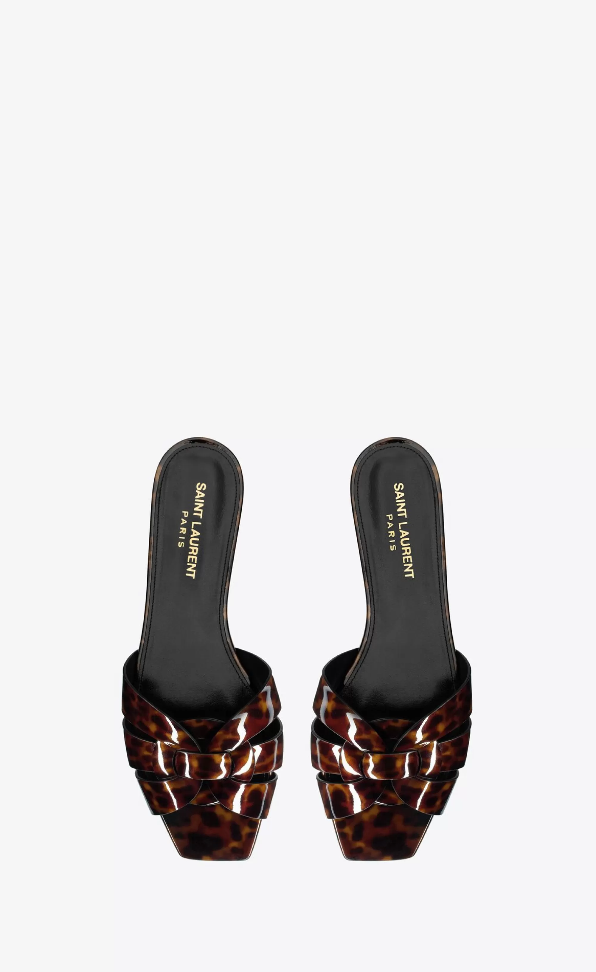 Women Saint Laurent Flat Sandals | FLATS^TRIBUTE Mules In Tortoiseshell Patent Leather | | YSL.com