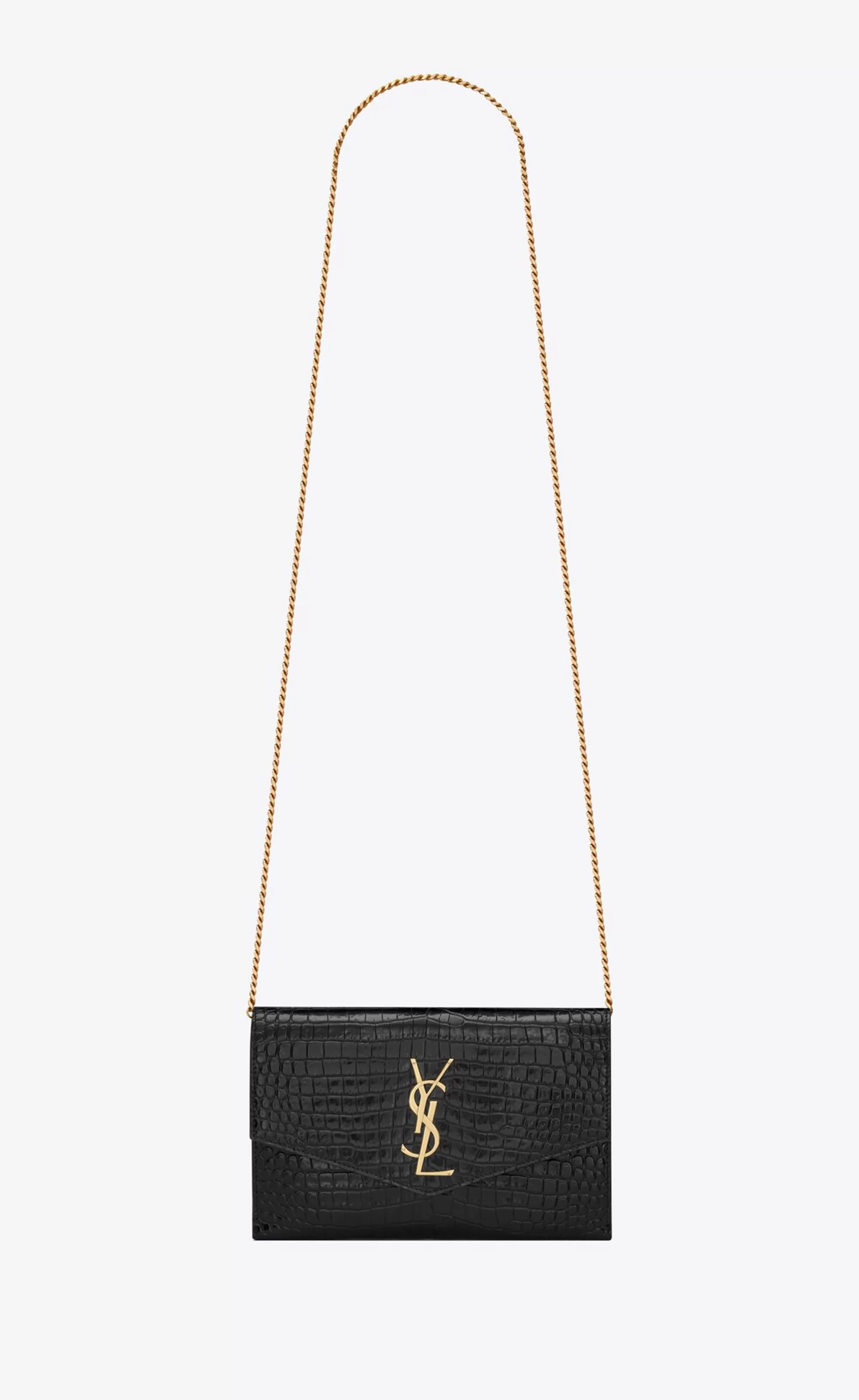 Women Saint Laurent CHAIN WALLETS^UPTOWN CHAIN WALLET IN CROCODILE-EMBOSSED SHINY LEATHER | | YSL.com