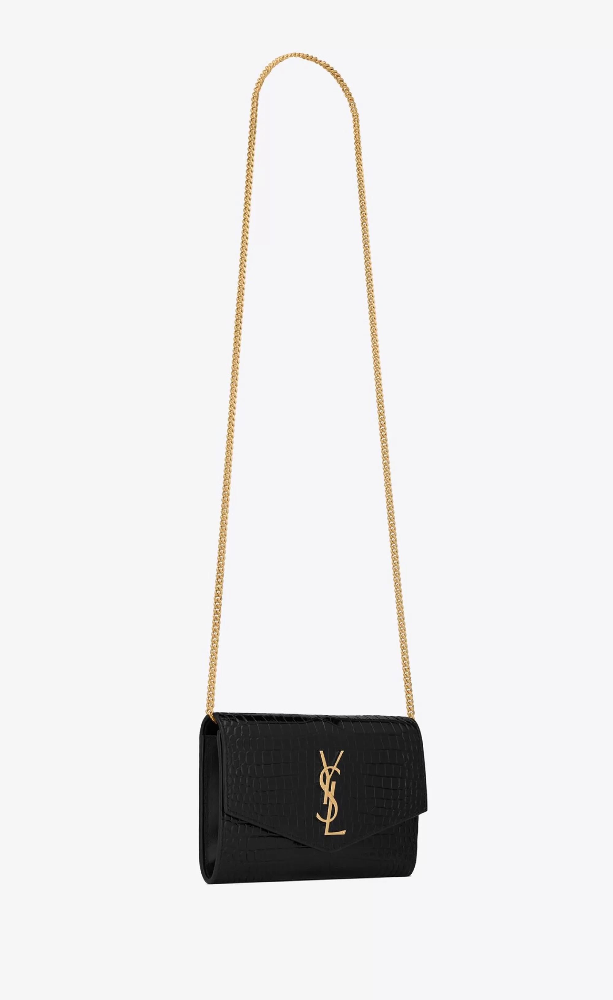 Women Saint Laurent CHAIN WALLETS^UPTOWN CHAIN WALLET IN CROCODILE-EMBOSSED SHINY LEATHER | | YSL.com