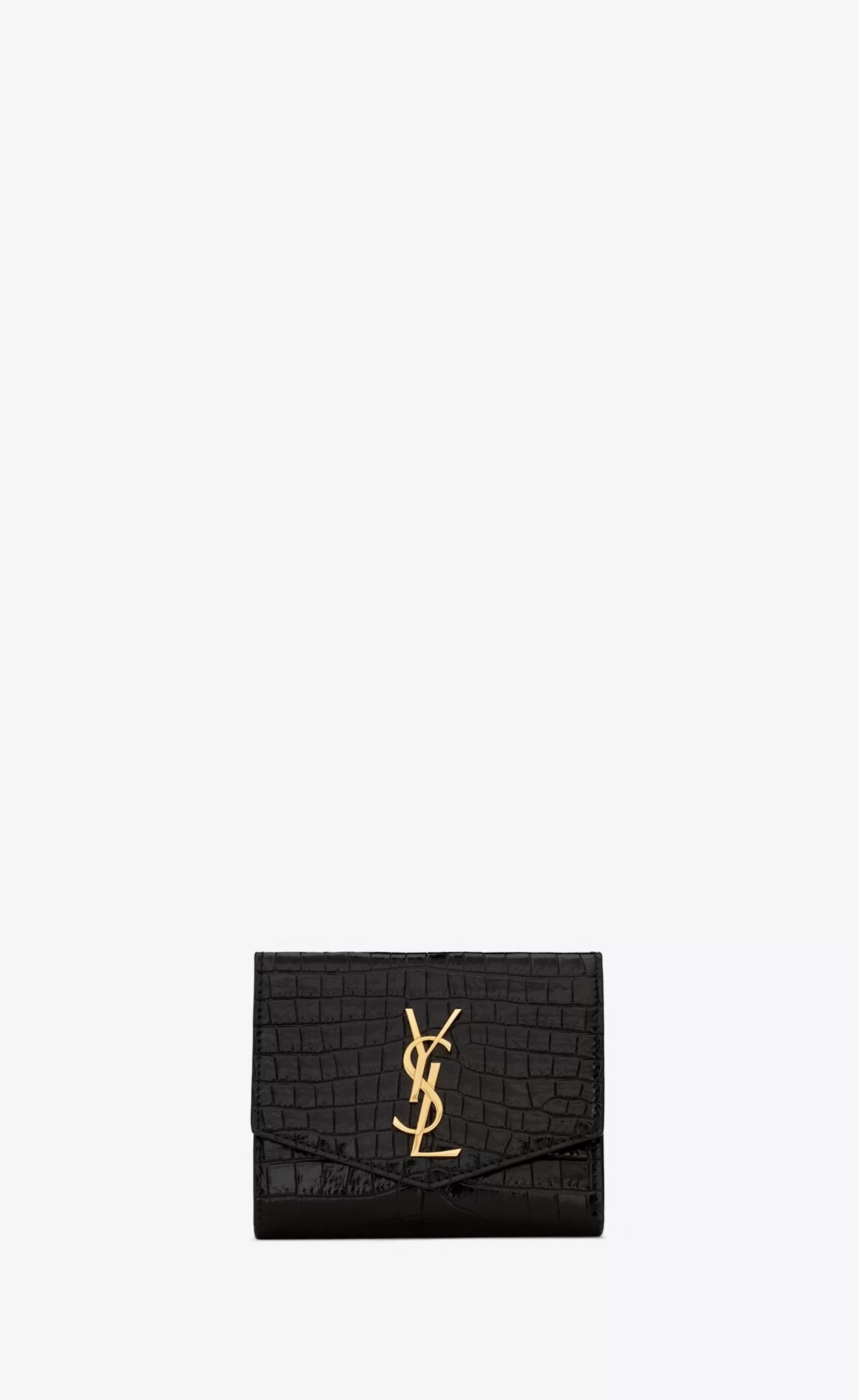 Women Saint Laurent WALLETS^UPTOWN Compact Wallet In Crocodile-embossed Shiny Leather | | YSL.com