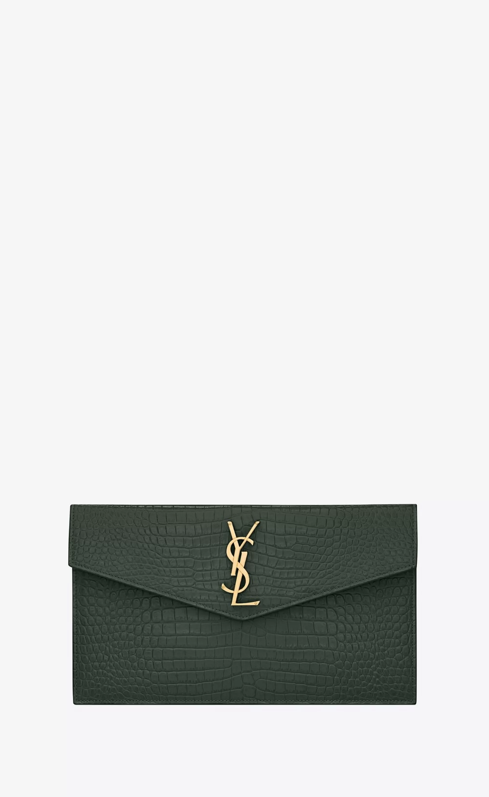 Women Saint Laurent pouches^UPTOWN POUCH IN CROCODILE-EMBOSSED SHINY LEATHER | | YSL.com