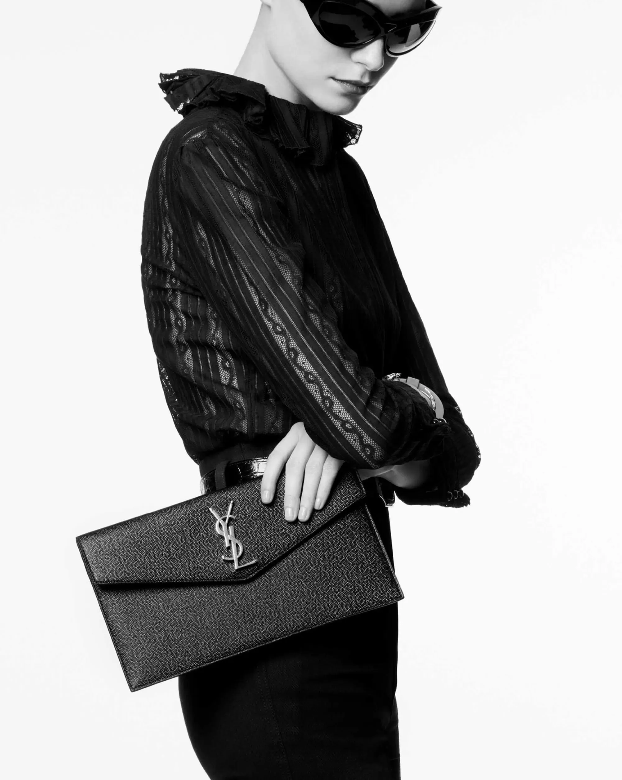 Women Saint Laurent pouches^UPTOWN POUCH IN CROCODILE-EMBOSSED SHINY LEATHER | | YSL.com