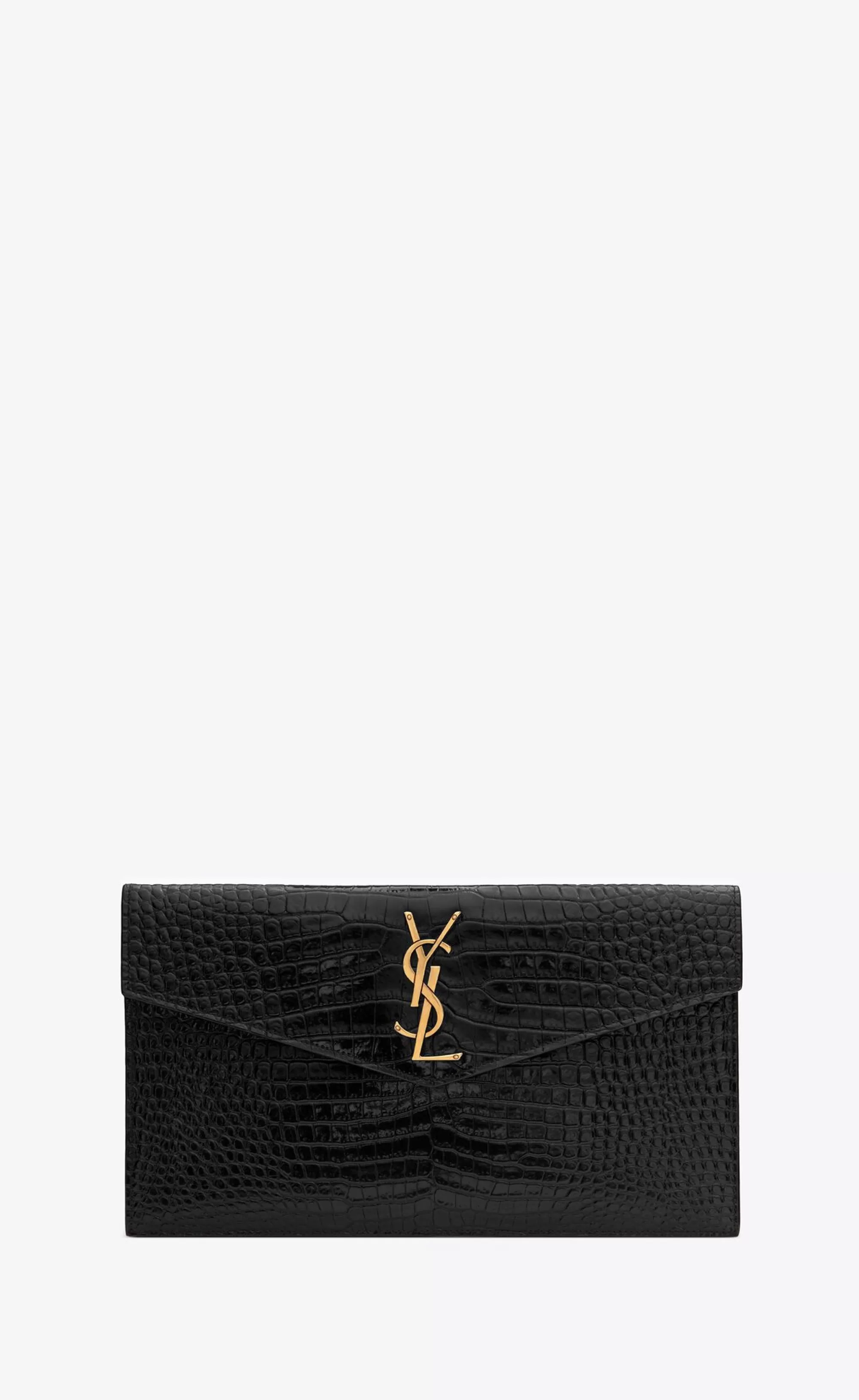 Women Saint Laurent pouches^UPTOWN POUCH IN CROCODILE-EMBOSSED SHINY LEATHER | | YSL.com