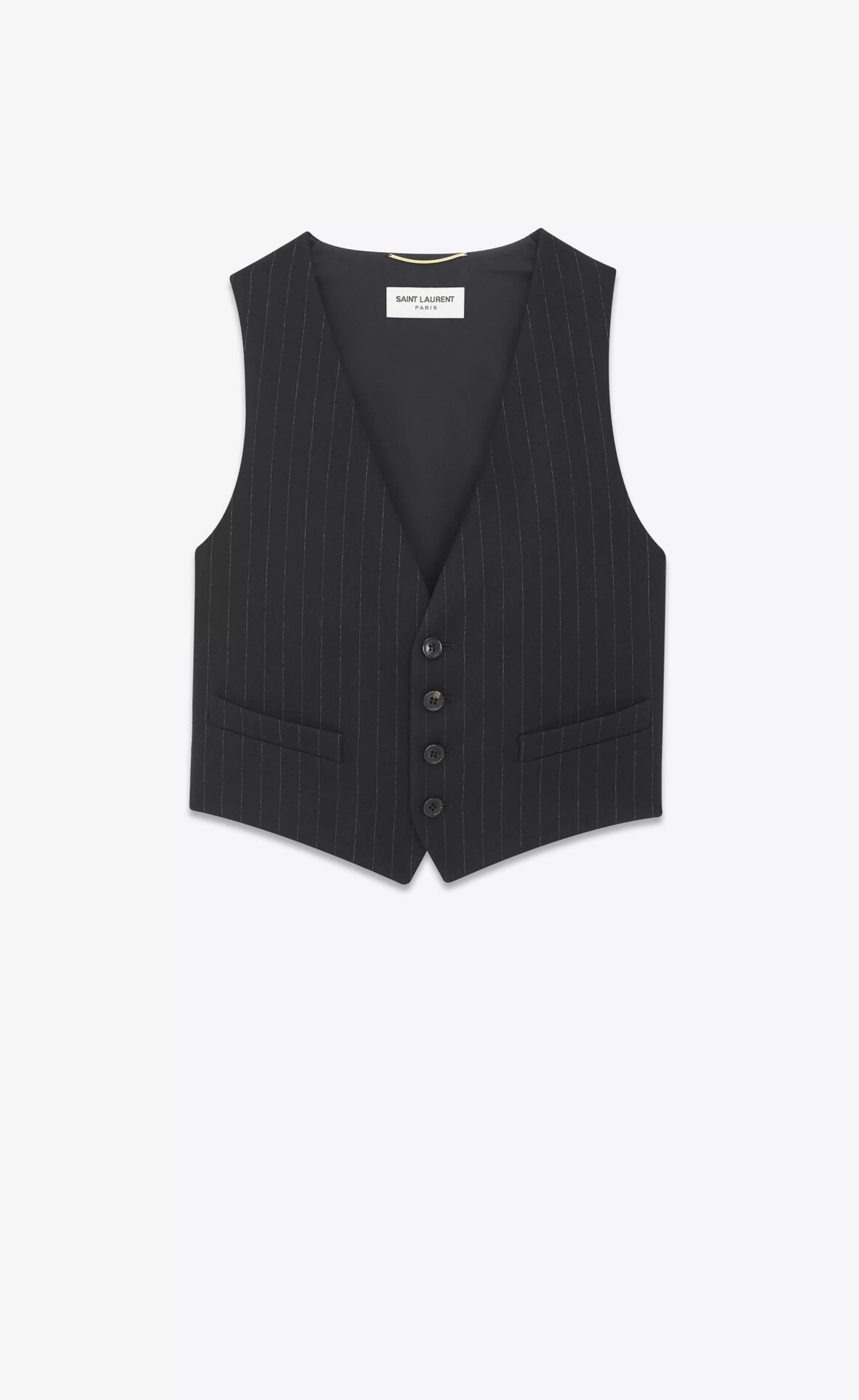 Women Saint Laurent JACKETS AND PANTS^Vest In Striped Wool | | YSL.com