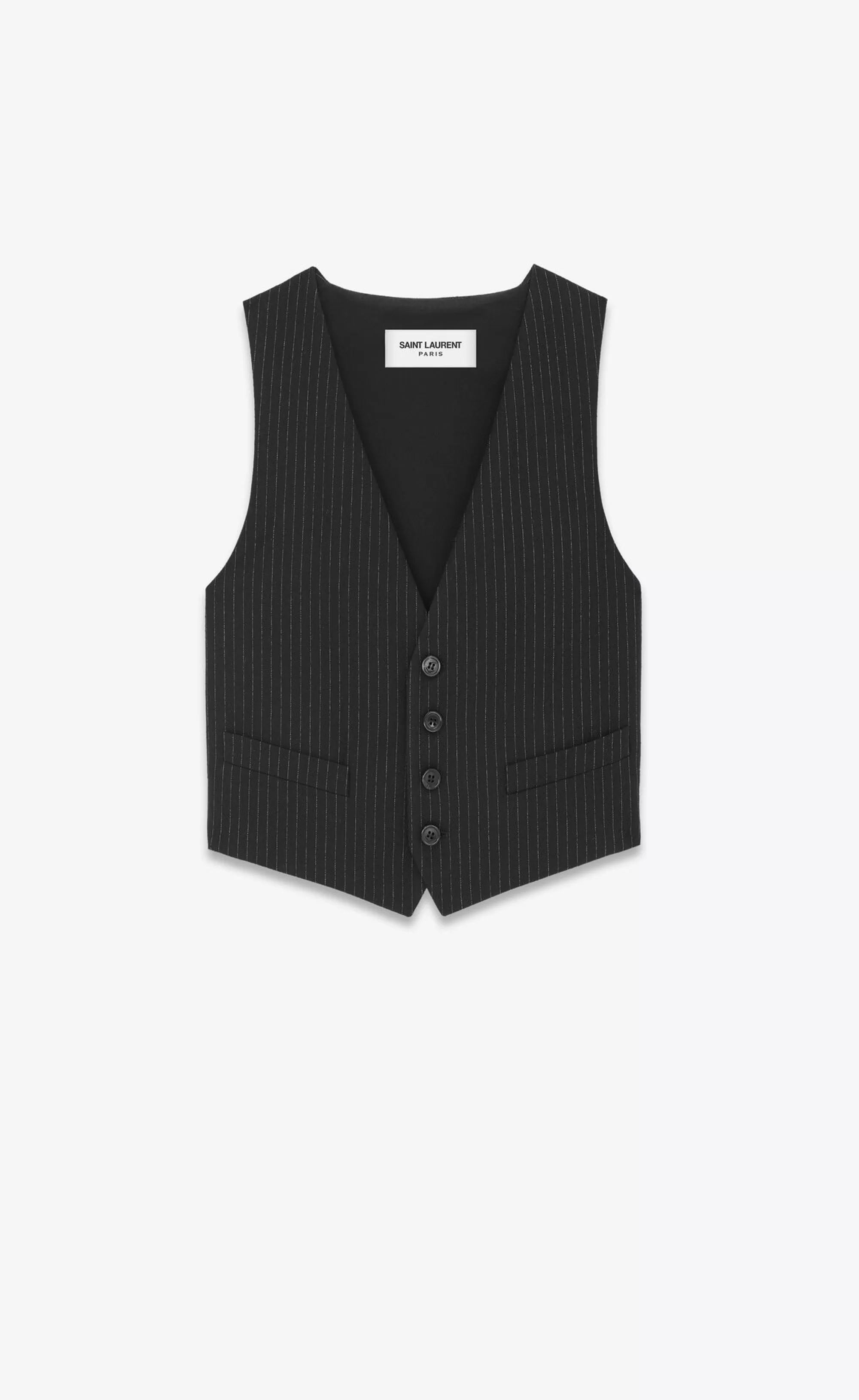 Women Saint Laurent JACKETS AND PANTS^Vest In Striped Wool Flannel | | YSL.com