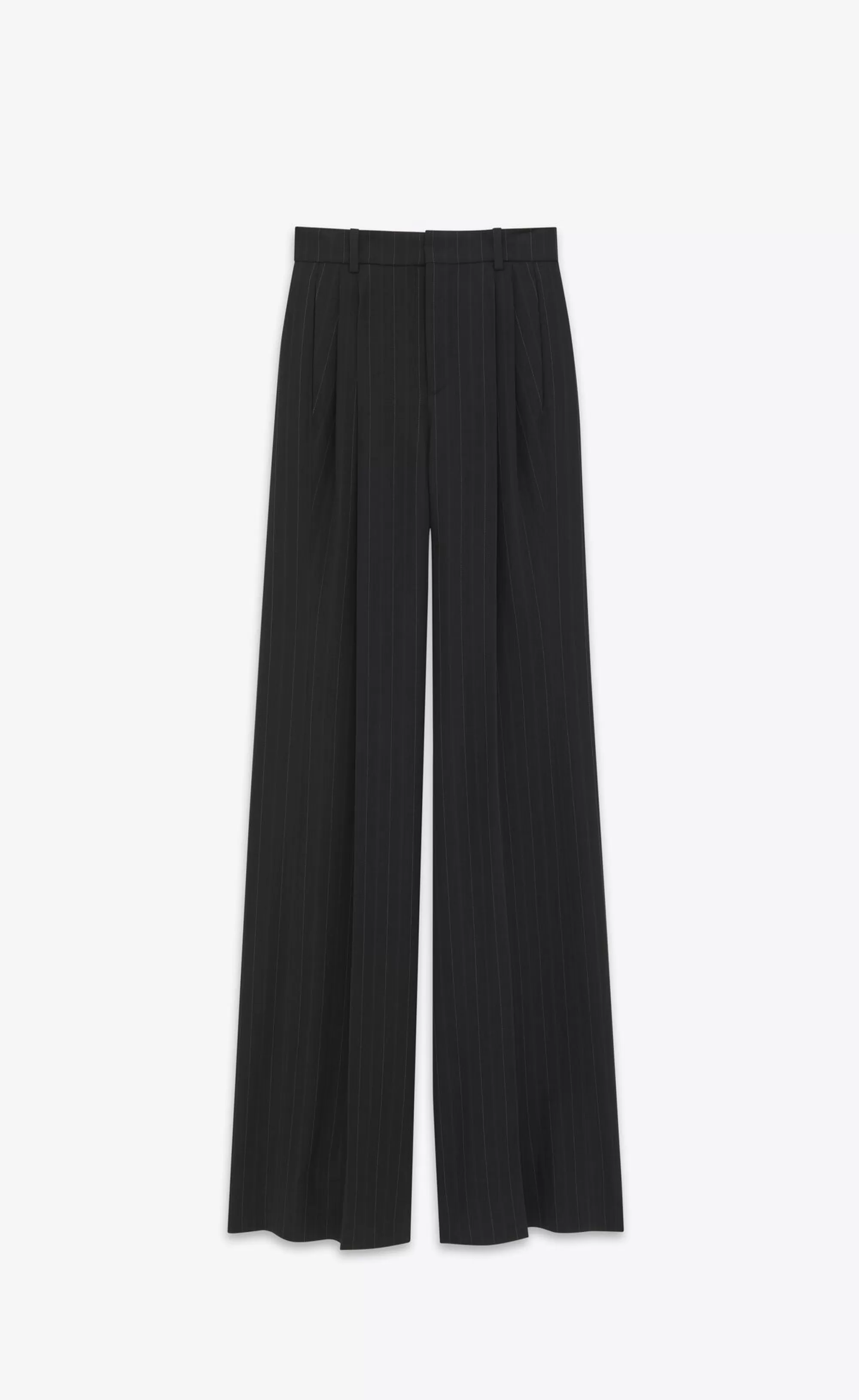 Women Saint Laurent JACKETS AND PANTS^Wide-leg Pants In Striped Wool | | YSL.com