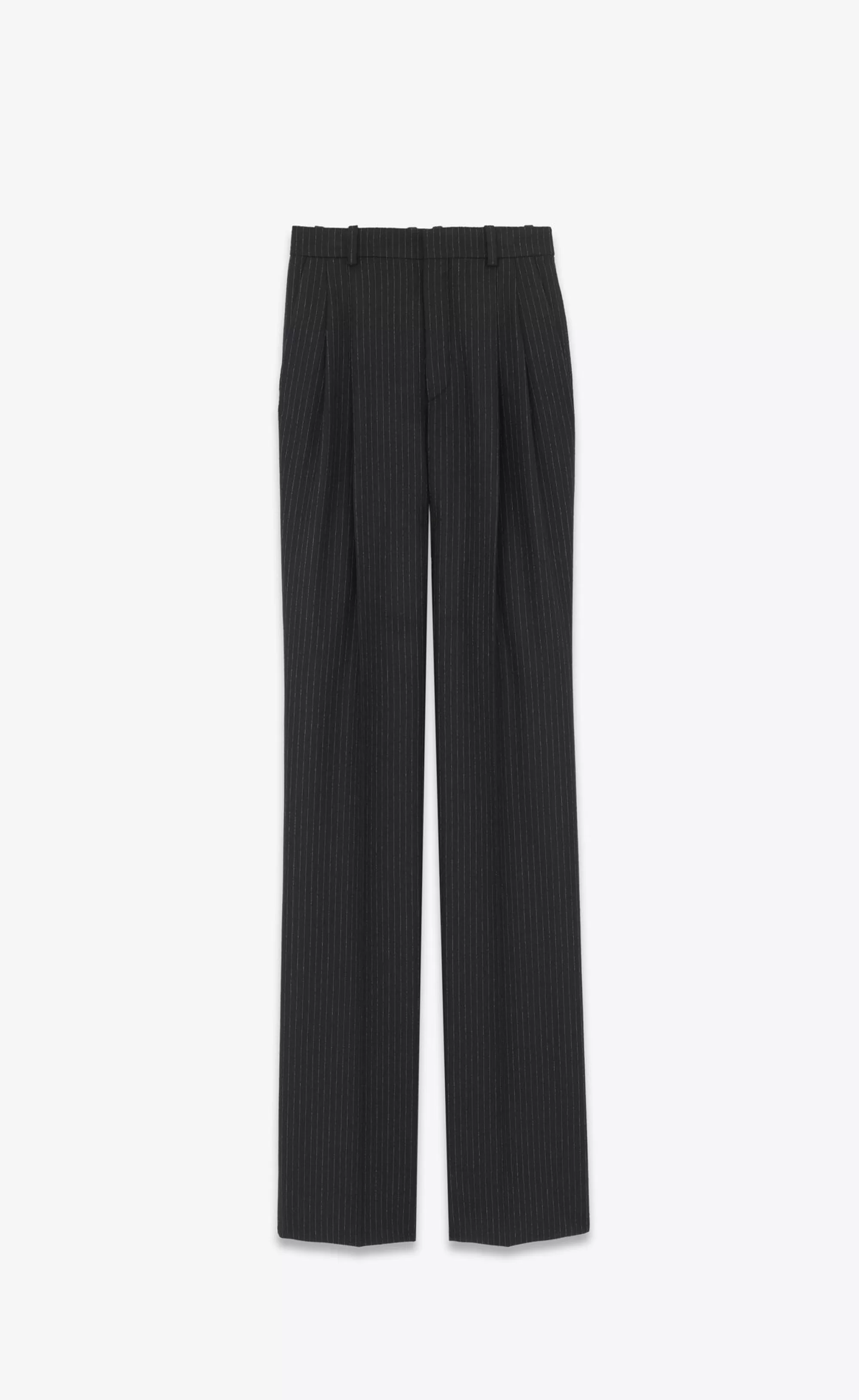 Women Saint Laurent JACKETS AND PANTS^Wide-leg Pants In Striped Wool Flannel | | YSL.com