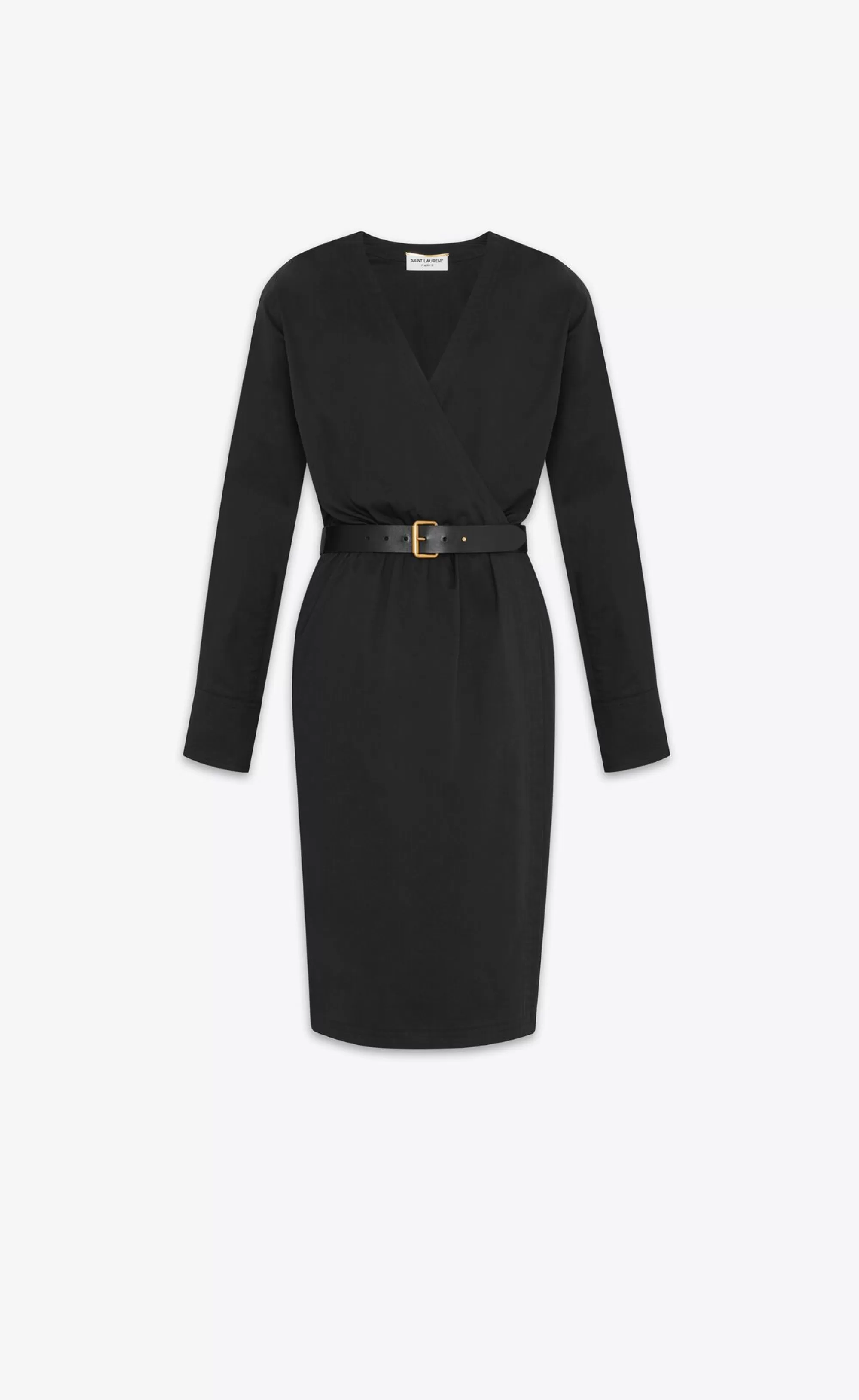 Women Saint Laurent DRESSES^Wrap Dress In Cotton Linen Twill | | YSL.com